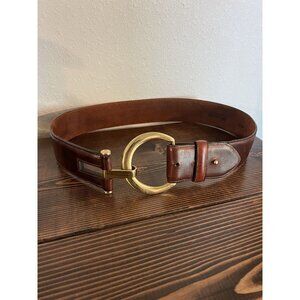 Brighton Brown 1.75” Wide French Sling Buckle & Hook Leather Belt 32”